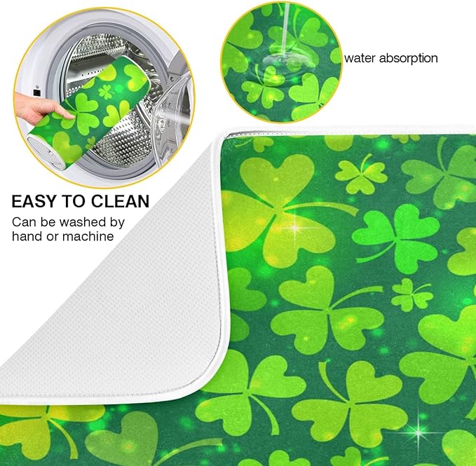 Qilmy St. Patrick's Day Shamrock Dish Drying Mat Water Absorption Tableware - Image 2