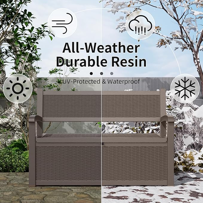 80 Gallon Outdoor Storage Bench Deck Box Waterproof Lockable,Outdoor Storage Furniture for Patio,Garden and Cushions(Gray) - Image 4