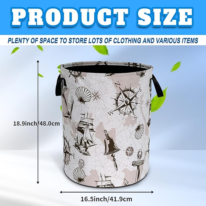 Compass Anchor Sailboat Nautical Laundry Basket Oxford Cloth Laundry Hamper - Image 3
