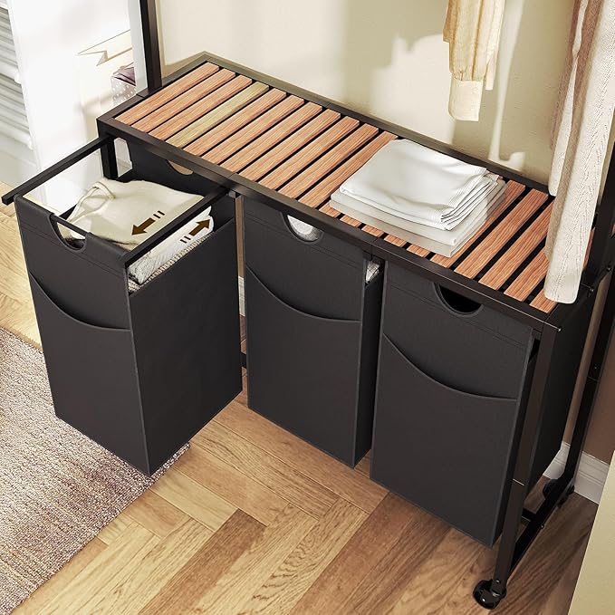 Laundry Sorter 3 Section, Rolling Laundry Hamper - Image 5