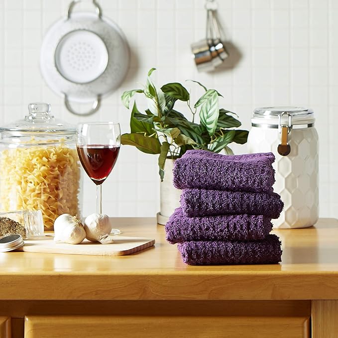 DII Basic Terry Collection Waffle Dishtowel Set, Solid Eggplant, 4 Piece - Image 5