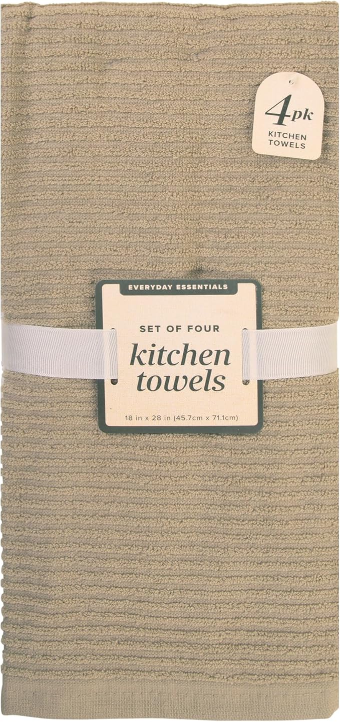 MosJos Kitchen Hand Towels Set of 4 Cotton Ribbed Taupe and White Hand Towels - Image 9
