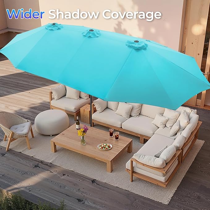 SUPERJARE 15FT Outdoor Umbrella for Patio, Double sided Pool Umbrellas with Fade Resistant Canopy, Large Table Umbrella for Deck, Market, Backyard - Light Blue - Image 4