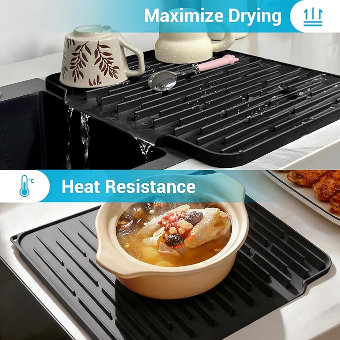Silicone Dish Drying Mat for Kitchen Counter, Foldable & Heat Resistant Drying - Image 4