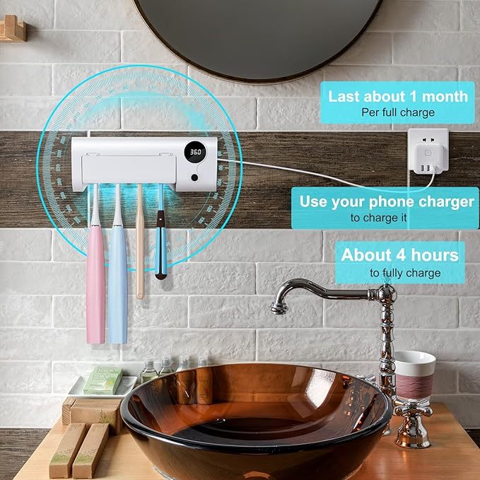 StarWin UV Toothbrush Cleaner, Timer Function, Rechargeable Tooth Brush Holder - Image 6