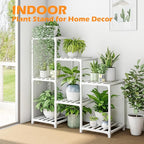 Bamworld Indoor Plant Stand Outdoor White Shelf Bamboo Plant Table for Multiple Plants 3 Tiers 7 Pots Ladder Holder Pot Window Garden Balcony Living Room - Image 3