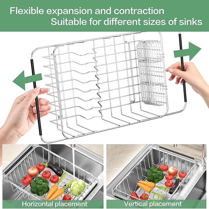 Large Dish Drainer Rack in Sink Adjustable, Expandable 304 Stainless Steel - Image 6