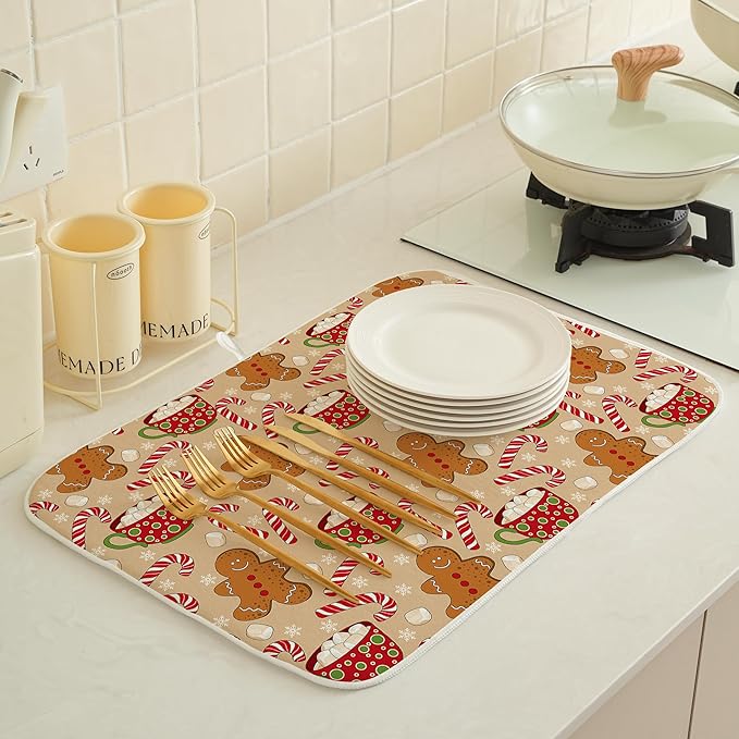 Christmas Dish Drying Mats 18x24 Inch Candy Cane Snowflake Gingerbread Man - Image 3