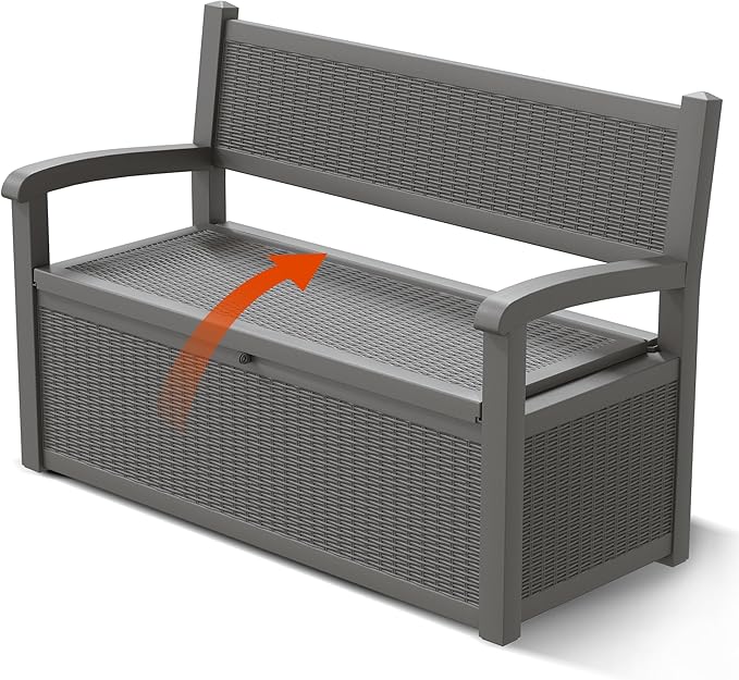 80 Gallon Outdoor Storage Box, Resin Patio Furniture with Armrest, Lockable Deck Box with Waterproof and UV Resistant for Patio Cushions, Garden Tools and Pool Supplies, Grey by Unknown
