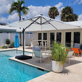 PURPLE LEAF 10 Feet Patio Umbrella with Base Outdoor Cantilever Solar Powered LED Square Umbrella Aluminum Offset Umbrella with 360-degree Rotation for Garden Deck Pool Patio White by PURPLELEAF