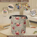 Red Rose Flowers Laundry Hamper, Vintage Floral Clothes Hamper - Image 4