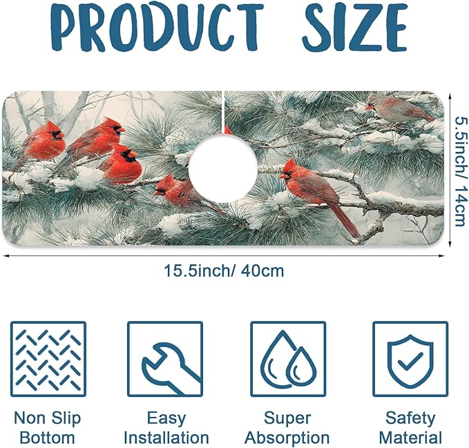 Winter Sink Faucet Absorbing Mat Cardinal Christmas Super Absorbent Fast Drying - Image 2