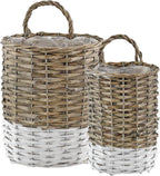 AuldHome Design Wall Hanging Baskets; Woven WIcker Rustic Farmhouse Two-Tone by AuldHomeDesign