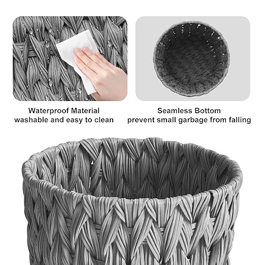 Wicker Trash Can, Small Bathroom Trash Can, Waterproof Wicker Waste Basket - Image 6