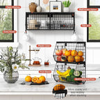 Black Kitchen Wall Hanging Storage Basket Set of 2, Rustic Stackable Kitchen - Image 6