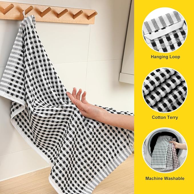 SALAS Cotton Dish Towels for Kitchen Drying Dishes, Lattice Terry Kitchen Cloths - Image 3