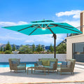 10 X 13 FT Cantilever Patio Umbrella with LED Lights Outdoor Heavy Duty Double Top Windproof Rectangle Offset Umbrellas with 360-degree Rotation for Pool Deck Backyard, Turquoise by Ombrellon
