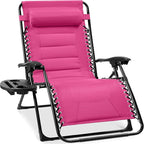 Best Choice Products Oversized Padded Zero Gravity Chair, Folding Outdoor Patio Recliner, XL Anti Gravity Lounger for Backyard w/Headrest, Cup Holder, Side Tray, Polyester Mesh - Hot Pink by BestChoiceProducts