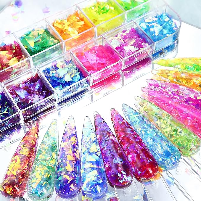 Vezocim Iridescent Glitter Nail Art Sequins, Holographic Transparent Irregular - Image 2