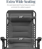 Best Choice Products Oversized Padded Zero Gravity Chair, Folding Outdoor Patio Recliner, XL Anti Gravity Lounger for Backyard w/Headrest, Cup Holder, Side Tray, Polyester Mesh - Gray - Image 3