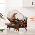 HBlife Dish Rack, Teak Folding 2-Tier Collapsible Drainer Dish Drying Rack - Image 5