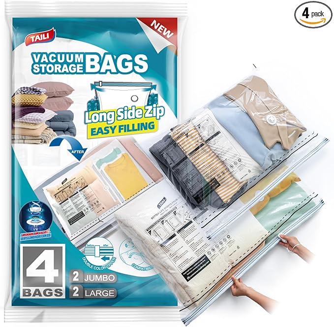 TAILI Vacuum Storage Bags 4 Pack, LONG SIDE ZIP, Storage Bulky Beddings by TAILI
