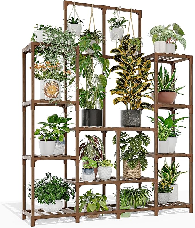 Plant Stand Indoor Outdoor 63" Tall Plant Shelf for Plants 12-Tier Large Plant Sheves for Living Room Heavy Duty Plant Rack Garden Balcony Patio Hanging Planter by Gentingbro