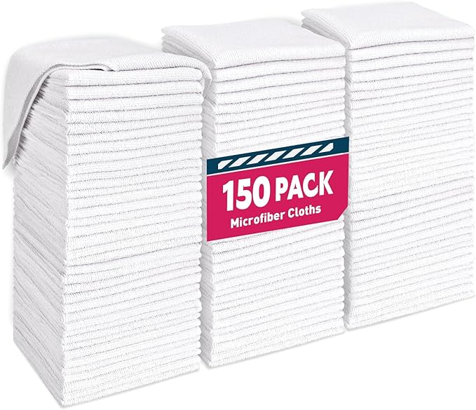 White Microfiber Towels- 150 Pack, Microfiber Cleaning Cloths Bulk, Microfiber by TEAWOO