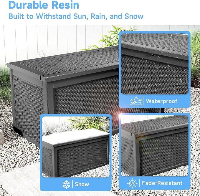 310 Gallon Lockable Outdoor Storage Box – Waterproof Resin Deck Box for Patio Furniture, Garden Tools, Pool Accessories (Black) - Image 4