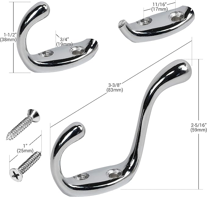 Rok Hardware Heavy Duty Dual Coat Hook, 10 Pack ROKCH101CH - Image 2