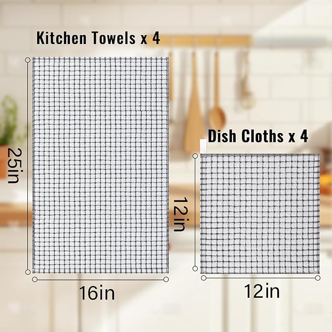 Homaxy Kitchen Towels and Dishcloths Set, 16 x 25 and 12 x 12 Inches, Super - Image 3