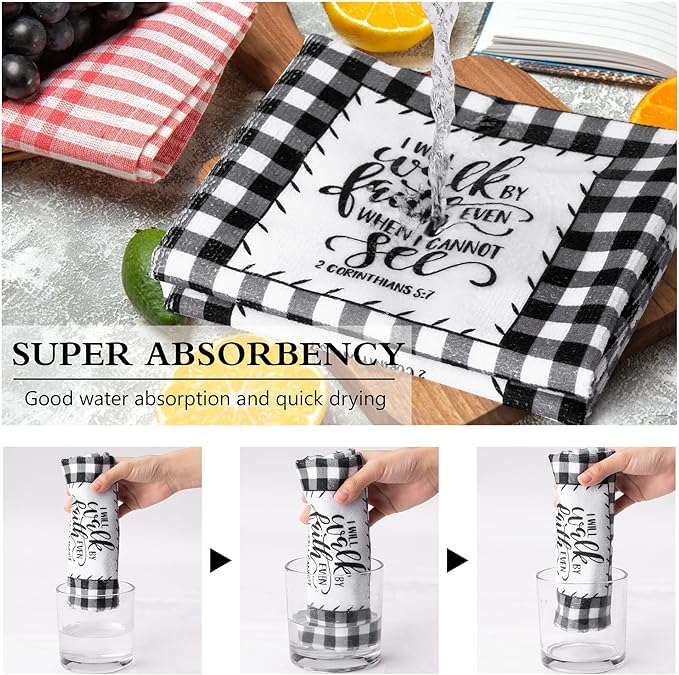 R HORSE 5Pcs Religious Christian Kitchen Dish Towel Black and White Check - Image 4