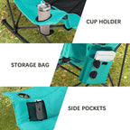 Oversized Rocking Camping Chair with Headrest & Cup Holder - 400lbs Capacity, 600D Oxford Fabric, Easy Fold Portable Outdoor Rocker Chair for Camping, Backyard, Beach, Blackgreen - Image 8