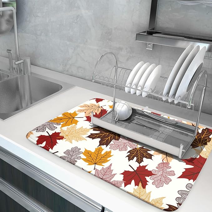Giwawa Maple Leaf Dish Drying Mat Large 18x24 inches Fall Autumn Colorful - Image 5