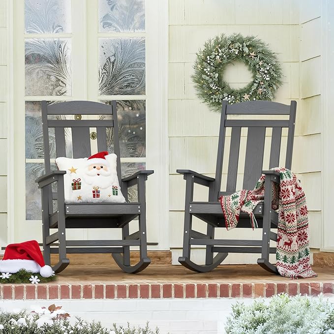 LUE BONA Outdoor Rocking Chairs Set of 2, Weather Resistant HDPS Poly Rocker Chairs, 350lb Heavy Duty, Oversized Porch Rocker for Adult, High Back Smooth Rocking Chairs for Outdoor & Indoor, Gray by LUEBONA