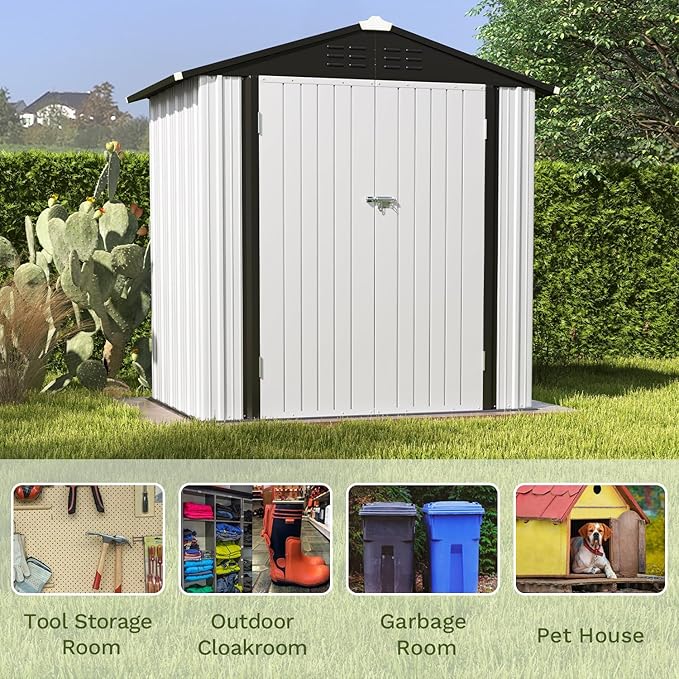 Patiowell 6x4 FT Outdoor Storage Shed, Garden Tool Storage Shed with Sloping Roof and Double Lockable Door, Outdoor Shed for Garden Backyard Patio Lawn,White - Image 4