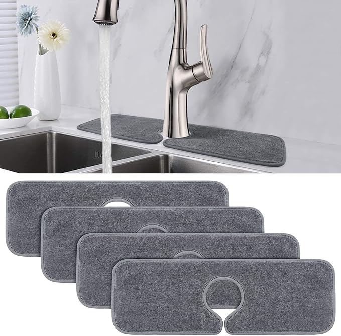 PoYang 4 Pack Faucet Mat for Kitchen Sink Splash Guard Short: Super Absorbent by PoYang