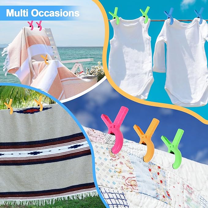 CCINEE 12 Packs Beach Towel Clips, Heavy Duty Plastic Laundry Clothespins Pool - Image 6