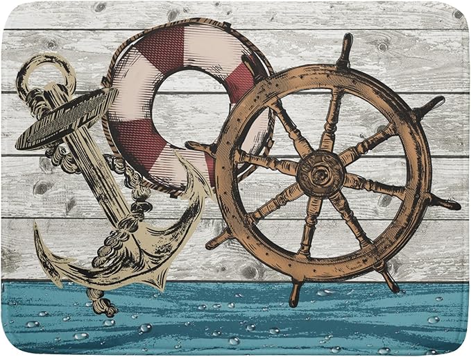 Nautical Anchor Dish Drying Mat 18x24 inch Coastal Boat Fast Dry Microfiber by Giwawa