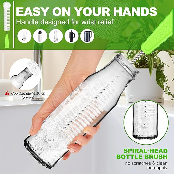 Bottle Brush Cleaner Set of 3, 14 in Long Handle Water Bottle & Straw Cleaner - Image 4