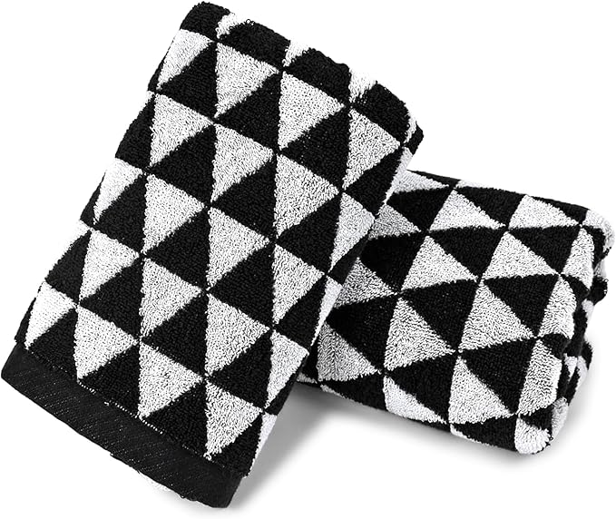 Black Hand Towels for Bathroom & Kitchen, 2 Pack Cotton Quick Dry Towels for by Jacquotha