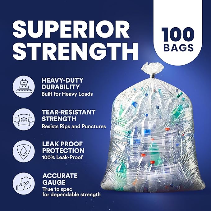 Plasticplace 55-60 gallon Trash Bags │ 1.5 Mil │ Clear Heavy Duty Garbage Can - Image 4