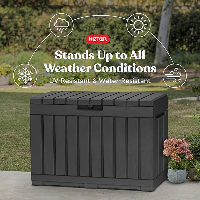 Keter Kentwood 50 Gallon Resin Deck Box for Outdoor Storage – Weather‑Resistant Balcony & Patio Box for Cushions, Throw Pillows & Garden Tools, Dark Grey - Image 5