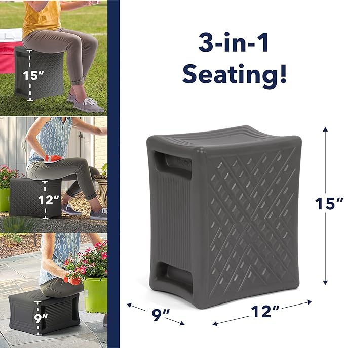 Simplay3 Handy Home 3-Level Heavy Duty Work/Garden Seat - 12" x 15" x 9" - Gray, Made in USA - Image 3