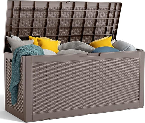 120 Gallon Resin Deck Box, Lockable Patio Outdoor Storage Box for Furniture, Garden Tools and Tools Storage, Waterproof Outside Storage Boxes - Grey by OutdoorLivingPerfected