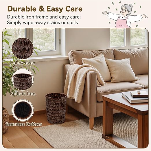 GRANNY SAYS Small Wicker Trash Can, 2 Gallon Bathroom Waste Basket, Small - Image 3