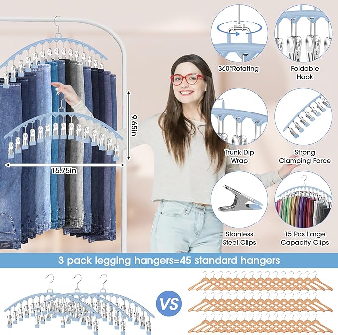 6 Pack Legging Organizer for Closet Hanging, Pants Hangers - Image 3