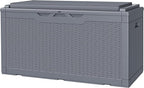 JUMMICO 100 Gallon Resin Deck Box with Cushion, Waterproof Outdoor Storage Box with Lockable Lid for Garden Tools, Patio Cushions (Gray) by JUMMICO