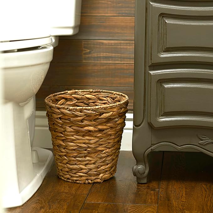 Household Essentials Wicker Waste Basket, Woven Leaf Basket - Image 3