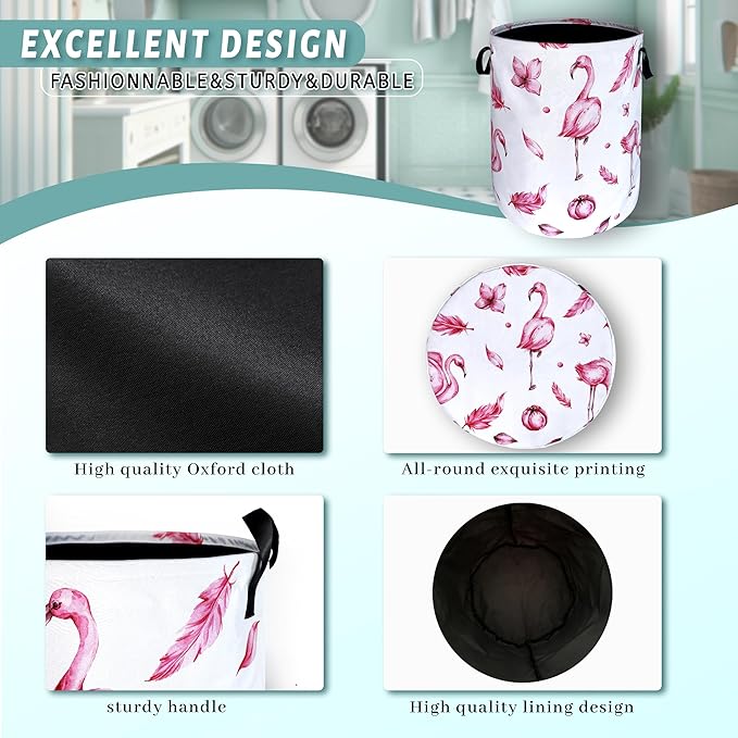 Pink Flamingo Laundry Basket Animal Foldable Funny Laundry Hamper Oxford Cloth - Image 4